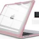 IBENZER Hexpact MacBook pro 13 inch case 2026 2025 2024 2023 2022-2016 M2 M1 A2338 A2289 A2251 A2159 A1989 A1708 A1706,Protective case with Screen Film Keyboard Cover, Pinkish, HPE-T13PKSH+2