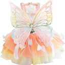Rainbow Butterfly Dog Dresses for Small Dog Girl Puppy Lace Tutu Princess Dress Cat Outfit Pet Butterfly Costume for Kitten Chihuahua Yorkie Pomeranian (Pink, X-Large)