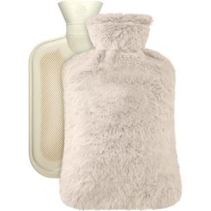 Large Hot Water Bottle with Cover, 2 Litre, Premium Natural Rubber Hot Water Bag, Soft Fleece Cover for Pain Relief, Back, Neck and Shoulders & Warm Cosy Nights (Beige)