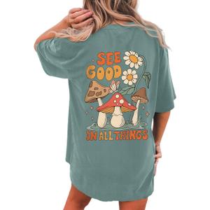 CSDAJIO Women's Trendy Oversized T Shirt Graphic Tee Crewneck Short Sleeve Loose Cute Going Out Summer Tops (See Good Green)