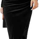 Elegant Velvet Dress for Women Wrap V Neck Long Sleeve Split Bodycon Ruched Cocktail Party Maxi Dress (Large, Black)