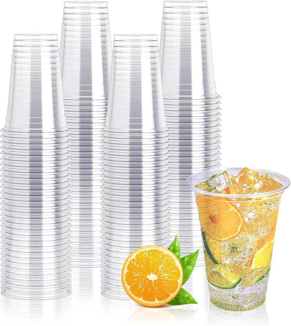 Lilymicky 200 Pack 10 oz Clear Plastic Cups, PET Disposable Drinking Cups Perfect for Birthday Parties, Ceremonies, Events, 200 Count