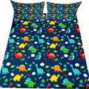 Dinosaur Fitted Sheet Queen Size Kids Bedding Set Cartoon Dinosaur Fitted Sheet For Boys Children Colorful Bedroom Decor Ancient Jungle Animals Bed Cover Tropical Hawaiian Palm Leaf Bed Set Blue (Queen(60"x80"), Multi 108)