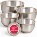 Ziruma Non-Toxic Mixing Bowls with Lids Set, Stainless Steel & Glass, 5 Pcs Plastic Free Bowls with Silicone Non-Slip Base, Dishwasher Safe Mixing Bowl Set