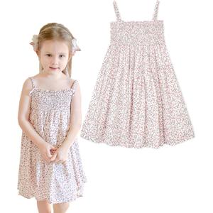 Simplee kids Baby Girls Casual Dress Toddler Smocking Dress Floral Print Sundress for Spring Summer 1-6 Years