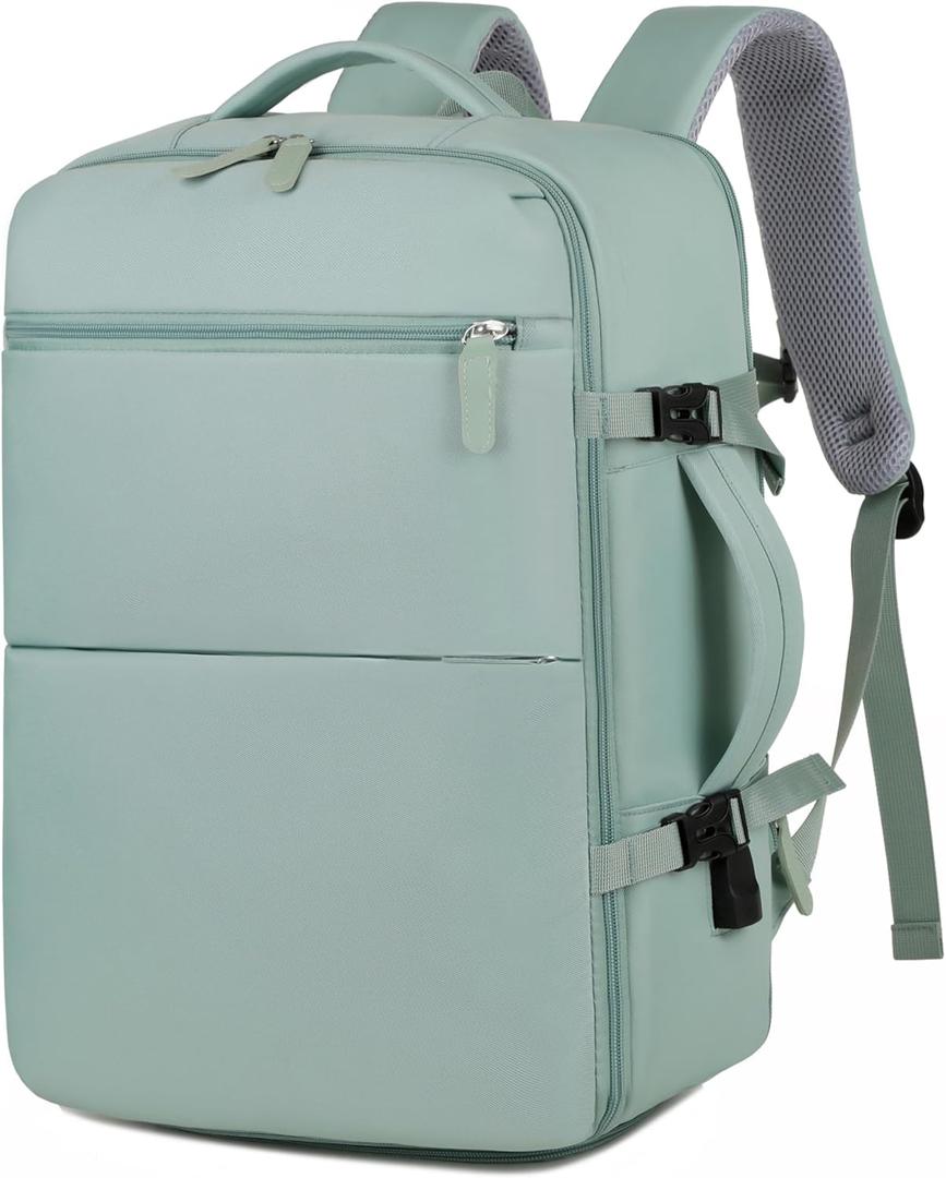 Extra large travel backpack for woman 40L Expandable airline approved backpacks 17.3 inch Laptop and USB Charging Port bags Durable Waterproof Casual bag for Weekender(Green)