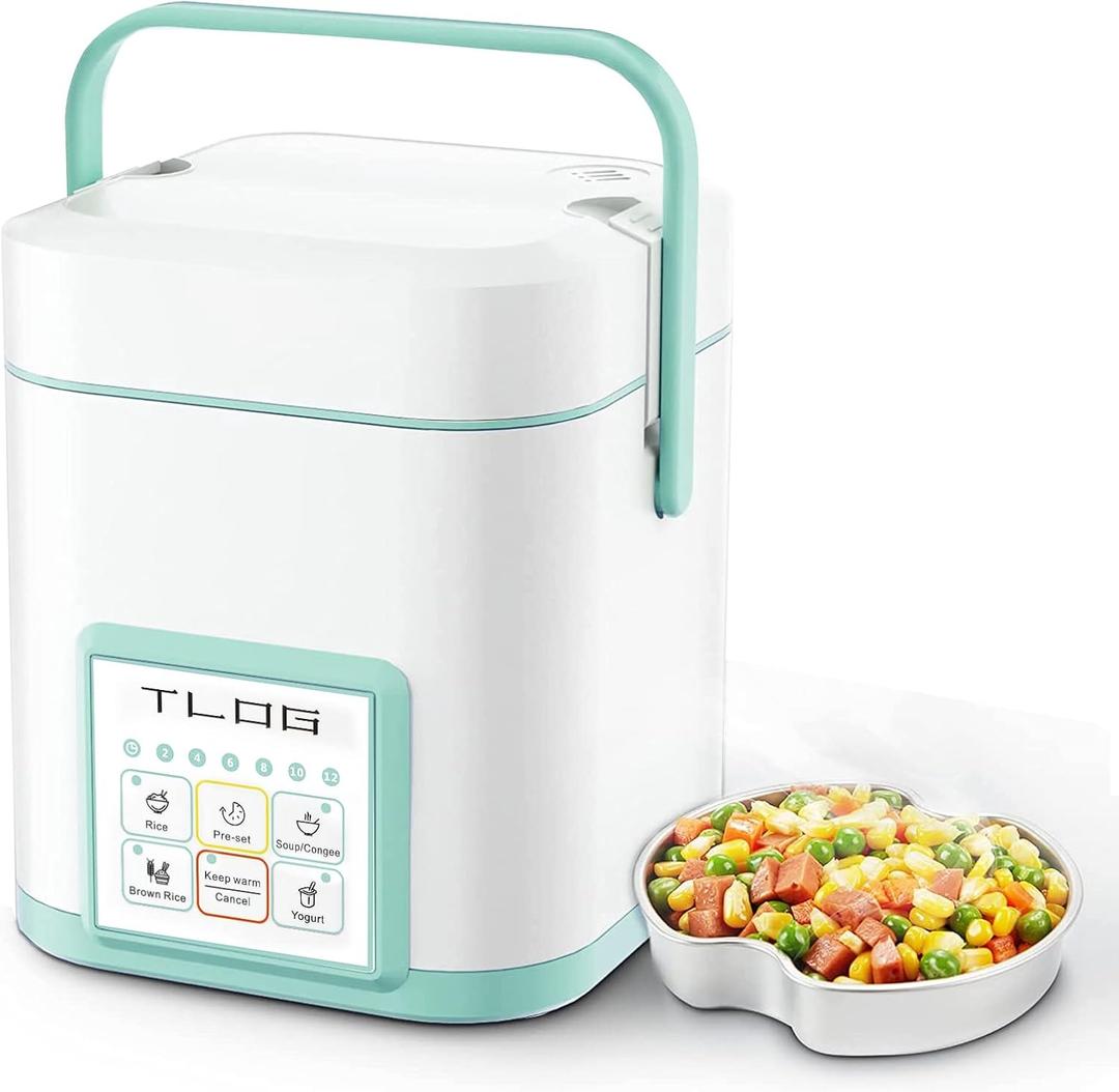 TLOG Mini Rice Cooker 2.5 Cups Uncooked, Healthy Ceramic Coating Portable Rice Maker, 1.2L Travel Rice Pot Small for 13 People, Personal Rice maker, Food Steamer, Multicooker for Grains, Oats