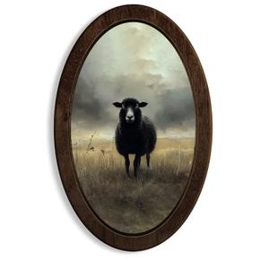 Dilemat Vintage Black Sheep Oval Wall Art Decor, Rustic Farmhouse Sheep Framed Wall Art, Cottagecore Country Farm Animal Oval Wall Hanging Decorations for Home Bedroom Living Room Decor, 14.56x9 Inch