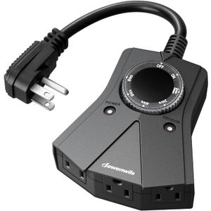 DEWENWILS Light Timer Outdoor Weatherproof Christmas, Heavy Duty 3-Prong Grounded Outlet, Dusk to Dawn and 2/4/6/8 Countdown Timer for String Light, UL Listed