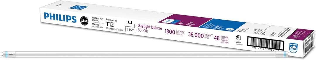 Philips Plug and Play 40W Equivalent 48" Daylight Deluxe Type A LED Tube Light Bulb (10-Pack)