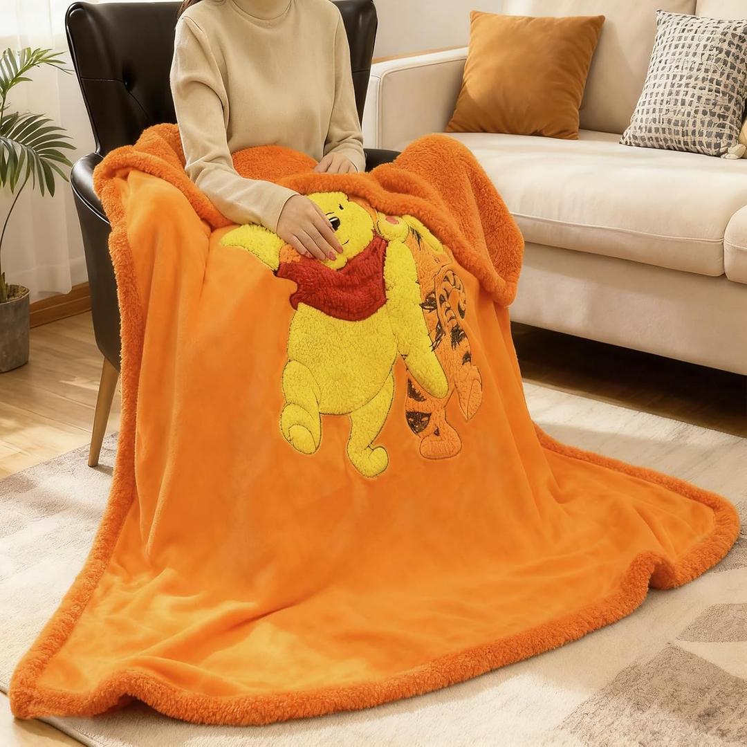 NEWCOSPLAY Kids Blanket 3D Cartoon Embroidered Sherpa Blanket Plush Warm for Boys Girls (Yellow and Orange Colorful, (50"X60"))