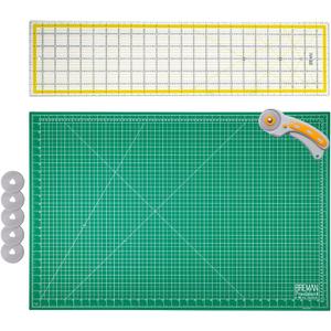 WA Portman Self Healing Cutting Mat & Rotary Cutter Set 45mm Rotary Cutter for Fabric with 5 Extra Blades with 24x36 Fabric Cutting Mats for Crafts & 6x24 Acrylic Quilting Rulers 3pc Sewing Kit, Black