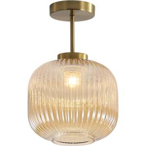 KCO Lighting Amber Glass Ceiling Lamp Mid Century Modern Ceiling Lights Gold Brass Semi Flush Mount Ceiling Light Small Bathroom Ceiling Light Fixtures