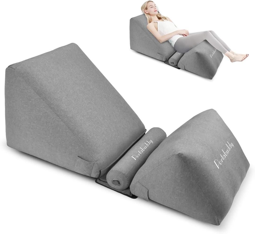 Inflatable Wedge Pillow for Sleep Apnea, 0-90° Infinite Adjustable, Back Wedge Pillow+Separable Leg Elevation Pillow, Easy to Storage, Wedge Pillow for Back Pain Relief, Removable Cover