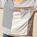 SOLY HUX Women's Striped Print T Shirts Vintage V Neck Short Sleeve Summer Tee Tops with Pocket (S)