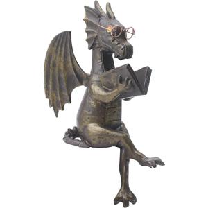 Dragon Reading Book Statue Figurine Sculpture, Wearing Glass Dinosaur Mini Cute Small Creative Ornament for Garden Bookshelf Decorations Adult Shelf Home Landscaping Outdoor Desktop Housewarming
