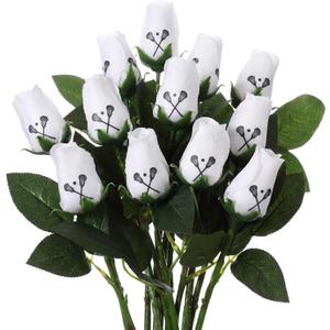 Suhine 12 Pcs Artificial Lacrosse Rose Flowers Sports Party Favors Bulk for Birthday Graduation Wedding Party Decorations Table Centerpieces Game Prizes Senior Night Team Gifts(Lacrosse Color, Normal)