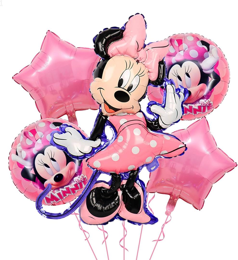 5Pcs Pink Mouse Balloons, Cartoon Mouse Theme Balloons Decorations Set for Kids Girls Cartoon Birthday Baby Shower Party Supplies