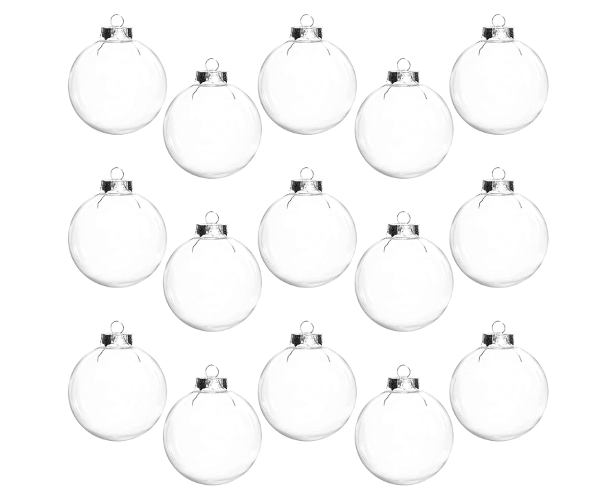 15 Pcs DIY Clear Plastic Fillable Balls Ornament, 2.36Inch Transparent Ornaments Shatterproof Christmas Balls for Christmas, Halloween, Birthday, Wedding Decor, DIY Crafts Decorations (60 mm)