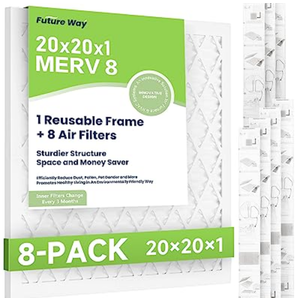Future Way 20x20x1 Air Filter, MERV 8, MPR 700, Assembly Kit with 1 Reusable ABS Frame & 8 Filters for AC Furnace, Actual Size: 19-11/16 x 19-11/16 x 3/4 inch