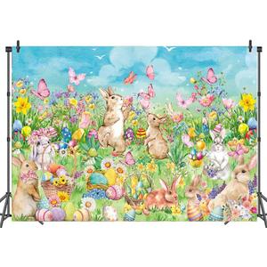 Hello Spring Easter Backdrop Spring Rabbits Eggs Happy Easter Day Party Decoration Photo Prop Booth Indoor Outdoor(86FT)