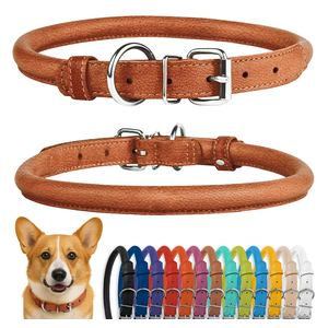 CollarDirect Rolled Leather Dog Collar, Soft Padded Round Puppy Collar, Handmade Genuine Leather Collar Dog Small Large Cat Collars 13 Colors (13-16 Inch, Cinnamon Textured)