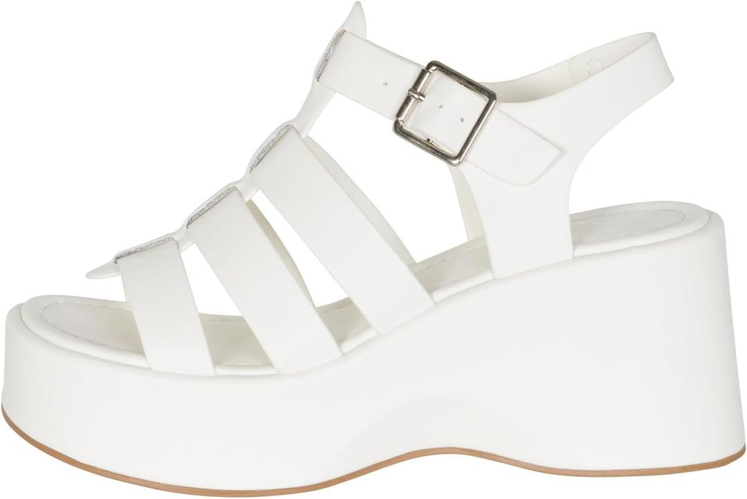 Women’s Strappy Platform Wedge Sandals – Open Toe Chunky Heel Summer Dress Shoes with Buckle Strap – 3 Inch Heel, 1.5 Inch Front Platform – Fashion Comfortable Casual - TUCSON White US 9