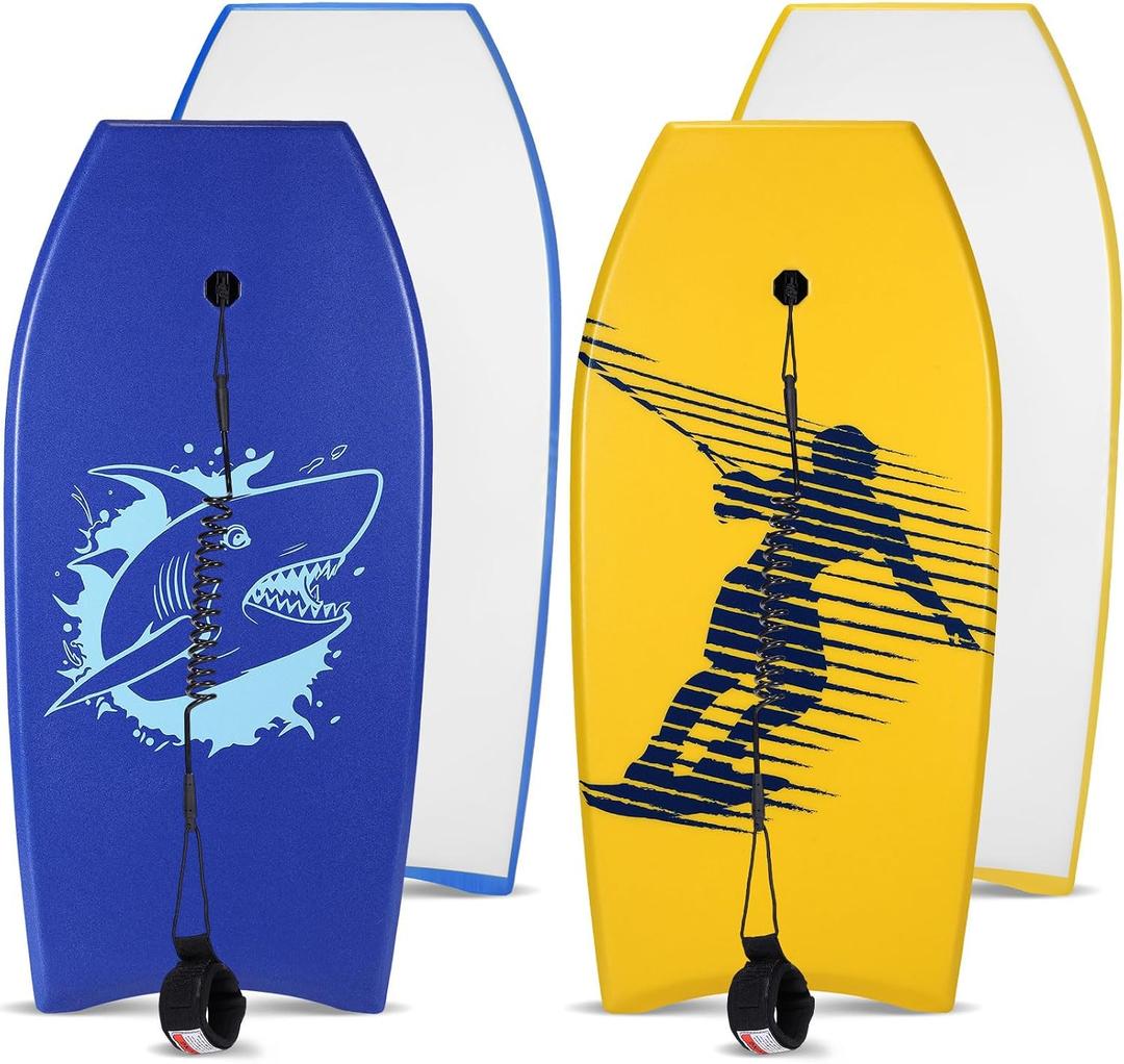 Blueweenly 2 Pcs Body Boards for Beach, Lightweight PE Bodyboard Surfboards with EPS Core, Wrist Leash, XPE Deck and HDPE Slick Bottom for Kids Teens Adults Pool Surfing, 41