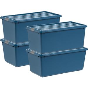 IRIS USA 91 Qt Stackable Plastic Storage Bins with Lids, 4 Pack - BPA-Free, Eco-Friendly, Discreet Organizing Solution, Latches, Durable Nestable Containers, Secure Pull Handle, Made in USA - Navy (91 Qt. - 4 Pack, Eco-Friendly Navy)