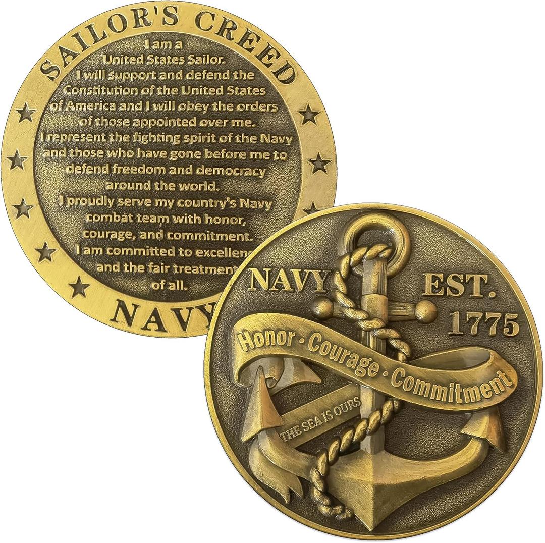 American-Navy Challenge Coin with U.S. Sailor's Creed and Maritime Symbolism (Single Coin)