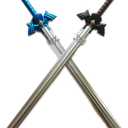 Damdos Halloween Prop PU Foam Cosplay Sword - Sky Sword, Kirito Kirigaya Shield, Link Breath of The Wild Bow Arrow, Crossbow - Birthday Gifts (Black+blue=2pcs)