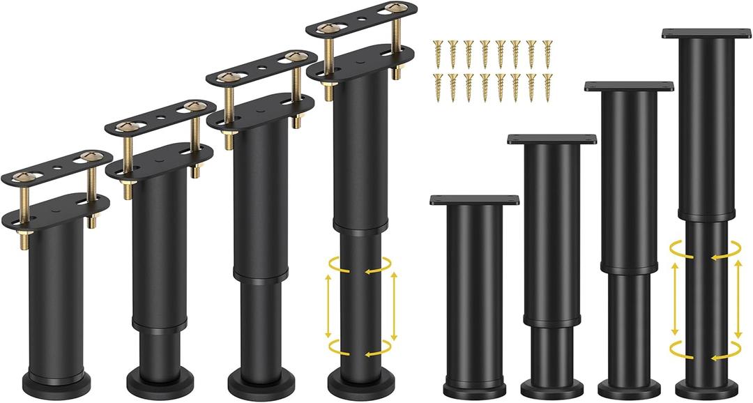 4 Pcs T Shaped Adjustable Height Bed Support Legs 7.08-13 inch + 4 Pcs Square Top Plate Adjustable Height Bed Support Legs 7.08-13 inch for Bed Frame/Bed Center Slat/Furniture