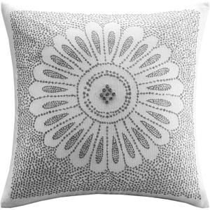 INK+IVY Sofia Mid Century Modern Cotton Square Decorative Pillow Sofa Cushion Lumbar, Back Support, 20"x 20", Medallion Embroidery Grey (20"x20", Sofia Medallion Grey)