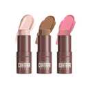 3Pcs Cream Contour Sticks, Shades with Highlighter & Blush & Bronzer Stick, Makeup Contour Stick Set for Sculpt the Cheeks Long Lasting Dewy & Matte Finish Lightweight LIGHT MEDIUM (SET-A)