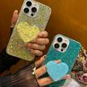 Case for iPhone 13 Case Glitter Bling for Women Girls Sparkle Cover, with Love Kickstand Holder Protective Gel Case 6.1 inch (Green)