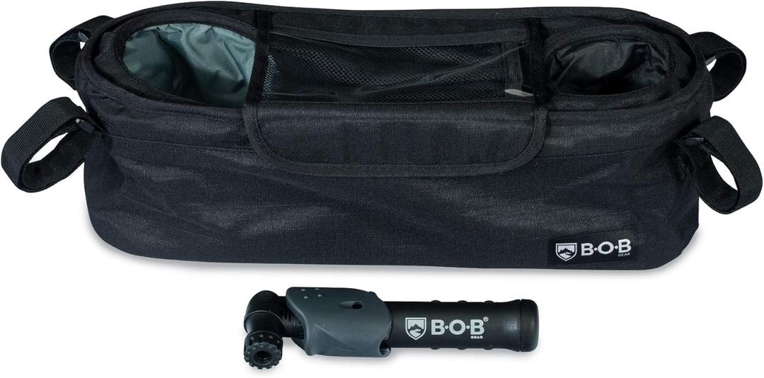 BOB Gear Deluxe Handlebar Console with Tire Pump for Single Jogging Strollers, Black (2 Piece Set)