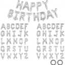 65 Pcs Silver Happy Birthday Balloons and 2 Sets A-Z Letters Foil Balloons, 16 Inch Personalized Name Happy Birthday Banners for Wedding Baby Shower Anniversary Party Decorations (Silver)