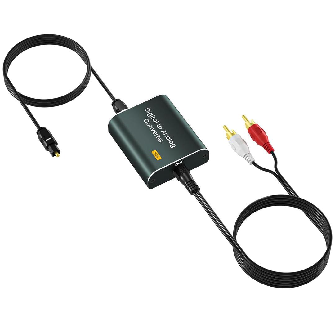 Optical to 3.5MM Audio Converter 192kHz Digital to Analog Audio Converter Optical SPDIF to 3.5 Jack AUX RCA Adapter with ToslinkOptical Cable and 3.5 to RCA Cable (DAC)