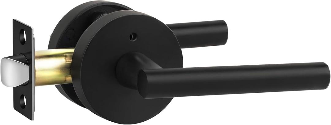 Goldenwarm 1 Pack Black Door Handle Interior, Matte Black Door Lever Privacy Door Handles Keyless, Zinc-Alloy Heavy Duty Door Hardware for Bedroom Bathroom