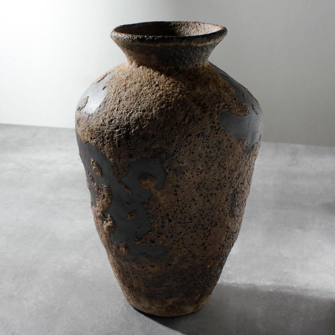 Rusty Ceramic Vase, Pottery Farmhouse Flower Vase for Centerpieces, Wabi Sabi Decorative Vase for Table, Living Room, Bedroom, Bathroom