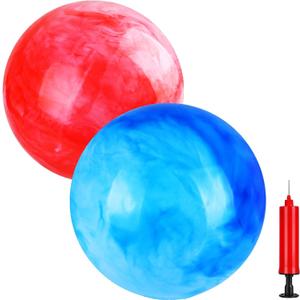 2 Pcs Marbleized Bouncy Balls for Kids Large-Sized Ball Inflatable Rubber Playground Sensory Balls for Beach Pets Indoor Outdoor Kickball Water Balls (18 inch, Red, Blue)