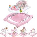 Foldable Baby 5-in-1 Activity Walker - Rocker, Activity Center, Bouncer, Seat Walker, Push Walker - Adjustable Speed Rear Wheels and Height Toys Ages 6-18 Months(Pink)