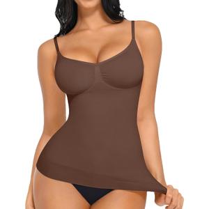 FeelinGirl Womens Tank Top Shapewear Tummy Control Tops Slimming Cami Tank Seamless Compression V Neck Camisole (Small, Brown)