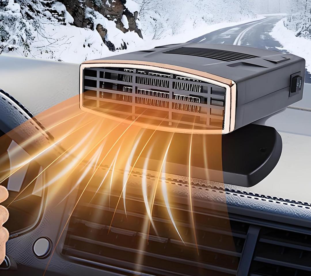 Portable Car Heater and Defroster, 12V Car Heater that Plugs into Cigarette Lighter, 200W Fast Heating Windshield Defroster Defogger, 360 Rotatable Car Heaters for Vehicle,RV,SUV(Black&Gold)
