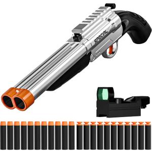 Toy Gun Soft Bullets,Rifle Short Double Barrel Shotgun Toys Foam Blasters with EVA Darts, Shooting Games Education Toy Model for 8+ Kids Boys Girls Adults Gifts (Silver)