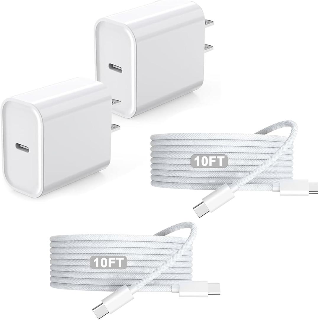 iPhone 17 16 Charger,2Pack USB C Wall Charger Block Chargers Fast Charging with 10FT USBC to C Woven Cable for iPhone 17/17 Pro/17 Pro Max/17 Air/iPhone 16/16 Plus/16 Pro Max/16E/15/15Pro,iPad Pro
