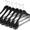 TOPIA HANGER Wide Shoulder Wooden Hangers, Suit Hangers with Non Slip Pants Bar & 360 Swivel Hook, Solid Wood Heavy Duty Coat Hanger, 6 Pack (Matte Black)-CT02B