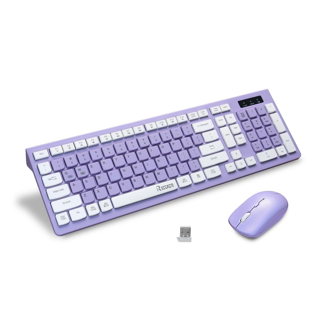 Wireless Keyboard and Mouse Combo, Reccazr 2.4G Full-Sized Keyboard and Mouse Cordless, 3 DPI Adjustable Mouse, Dual-System Keyboard for Computer/Laptop/Windows/Mac 
