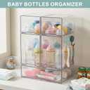 POLRAI 5 Pack Baby Bottles Organizer with Brush and Hooks, Stackable Acrylic Storage Boxes for Baby Bottles, Makeup, Small Items, Clear Storage Containers for Kitchen, Bathroom, Bedroom, Cabinet