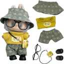 17cm Doll Clothes for lububu,Designer Clothes Suitable for lububu Dolls Outfits and Accessories Set,Including Top +Pants+Hat+Glass+Bag(Two Types of Random Distribution)+Shoes 6PCS,Not Doll(Yellow)